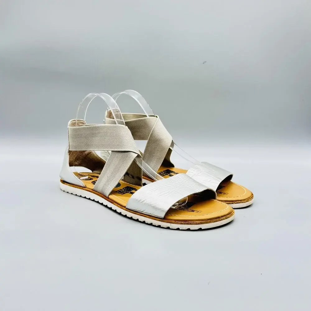 Sorel Sandals Womens 9.5 Silver Leather Strappy Elastic Slip On Flat Shoes